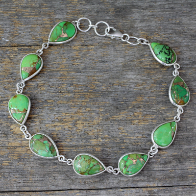 Sterling silver tennis bracelet, 'Serenity in Green' - Silver 925 Bracelet Crafted with Green Composite Turquoise