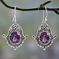 Amethyst dangle earrings, 'Jaipuri Glam'