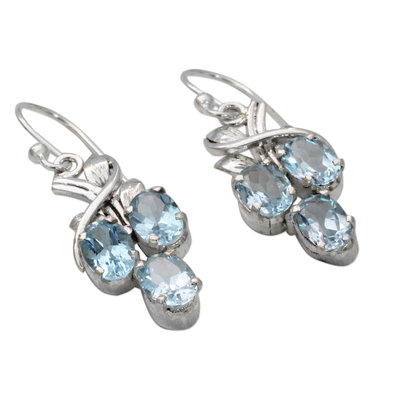 Blue topaz dangle earrings, 'Dewy Vines' - Six Carat Blue Topaz and Sterling Silver Dangle Earrings