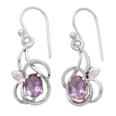 Amethyst dangle earrings, 'Garden Lilacs' - Rhodium Plated Silver Dangle Earrings with Amethysts