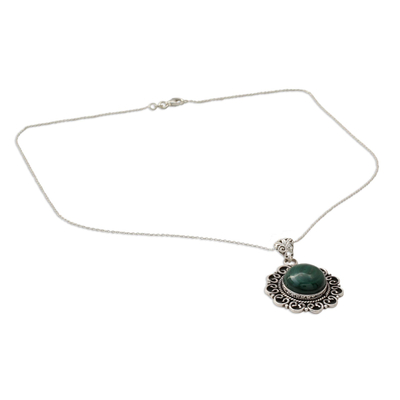 Malachite pendant necklace, 'Forest Reverie' - Natural Malachite Pendant Necklace in 925 Sterling SIlver