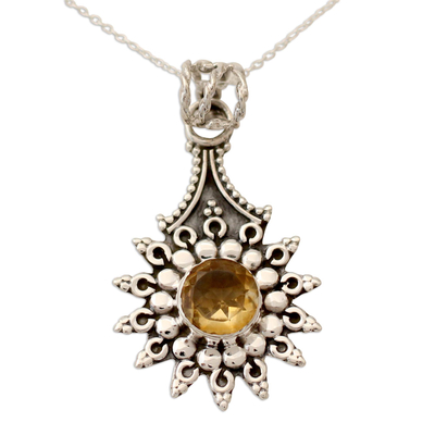 Three Carat Citrine and Sterling Silver Pendant Necklace
