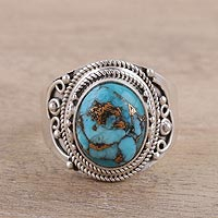 Sterling silver cocktail ring, 'Golden Blue Delight' - Sterling Silver Blue Composite Turquoise Cocktail Ring