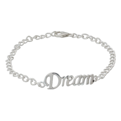 Sterling silver pendant bracelet, 'Remember to Dream' - Inspirational Sterling Silver Bracelet with Dream Message