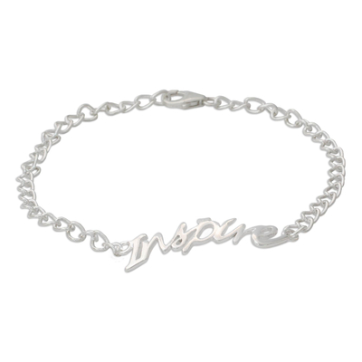 Sterling silver pendant bracelet, 'Remember to Inspire' - Sterling Silver 925 Bracelet with Inspire Pendant