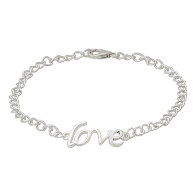 Sterling silver pendant bracelet, 'Remember to Love' - Love Themed Bracelet Hand Crafted from Sterling Silver