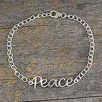 Pulsera colgante de plata de ley, 'Recuerdo de la Paz' - Pulsera artesanal de plata de ley con tema de paz