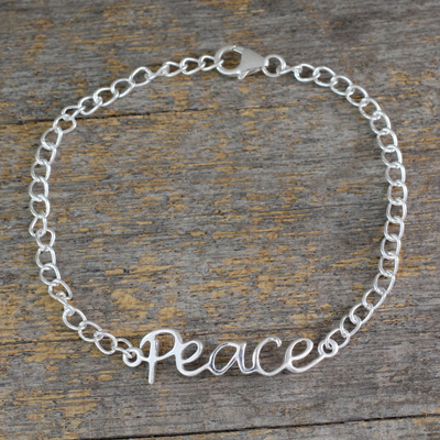 Sterling silver pendant bracelet, 'Remembrance of Peace' - Artisan Crafted Sterling Silver Bracelet with Peace Theme