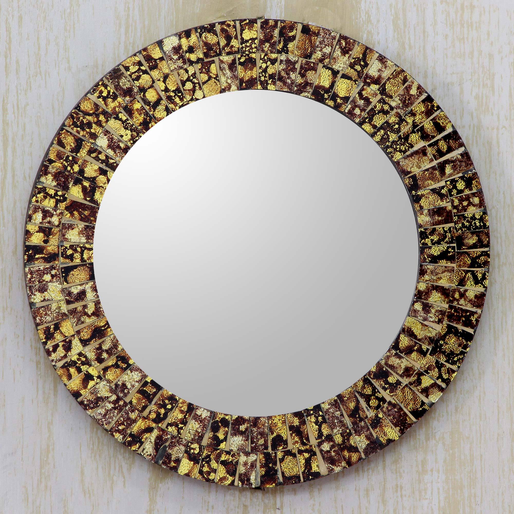 Round Wall Or Table Mirror With Glass Mosaic Frame Golden Splash