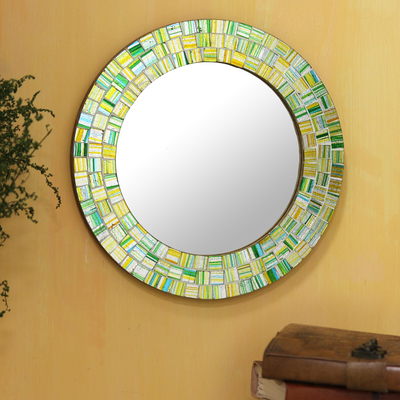 Glasmosaikspiegel - Kunsthandwerklich gefertigter runder Mosaikspiegel aus Glas in Aqua