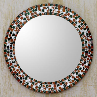 Espejo de pared redondo artesanal con marco de mosaico de vidrio