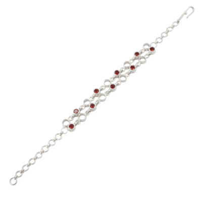 Garnet link bracelet, 'Scarlet Circle' - Handmade Garnet and Sterling Silver Link Bracelet