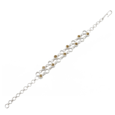 Citrine link bracelet, 'Golden Circles' - Artisan Crafted Sterling Silver and Citrine Link Bracelet