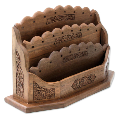 Porta cartas de madera - Portacartas artesanales de madera de nogal con motivo floral