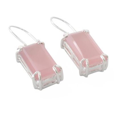 Chalcedony dangle earrings, 'Rosy Romance' - Hand Crafted Pink Chalcedony Earrings from India