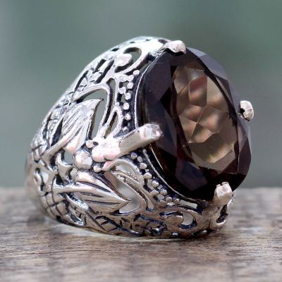 Smoky Quartz and Sterling Silver Ring from India