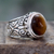 Tiger's eye cocktail ring, 'Earthy Romance' - Tigers Eye and Sterling Silver Cocktail Ring from India