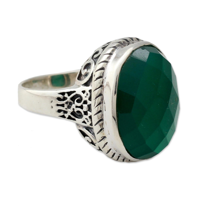 Green Onyx and Sterling Silver Ring from India