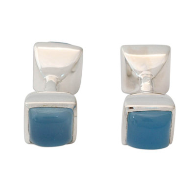 Chalcedony cufflinks, 'Sky Squared' - Men's Sterling Siver Cufflinks with Blue Chalcedony Gems