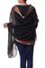 Cotton and silk blend shawl, 'Golden Flower' - Hand Loomed Sheer Black Shawl with Golden Flowers (image 2c) thumbail