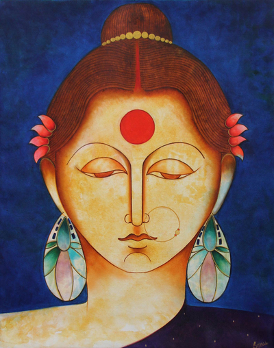 'satyavati' - pintura original de bellas artes de la reina hindú satyavati
