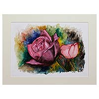 'Romantic Roses' - Retrato de flores Pintura de acuarela firmada original