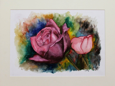 'Romantic Roses' - Flower Portrait Original Signed Watercolor Painting