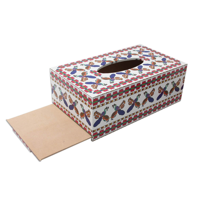 Holz-Decoupage-Tissue-Box, 'Veenas und Pfauen - Handgefertigter Decoupage-Deckel aus Holzgewebe mit Pfauen