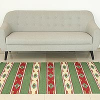 Wool area rug, 'Autumn Garden' (4x6) - Handmade Multicolored Wool Rug with Fringe from India (4x6)
