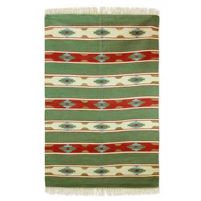 Handmade Multicolored Wool Rug With Fringe From India 4x6 Autumn Garden Handmade Multicolored Wool Rug With Fringe From India 4x6 Autumn Garden
