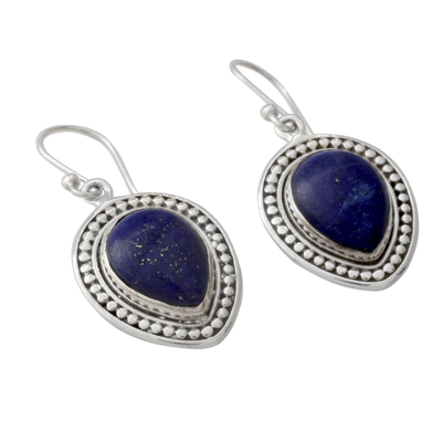 Lapis lazuli dangle earrings, 'Royal Droplets' - Artisan Crafted Lapis Lazuli Indian Dangle Earrings