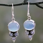 Blue topaz and chalcedony dangle earrings, 'Bubbling Stream' - Light Blue Gemstone Earrings in Sterling Silver Settings