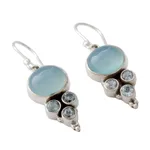Blue topaz and chalcedony dangle earrings, 'Bubbling Stream' - Light Blue Gemstone Earrings in Sterling Silver Settings