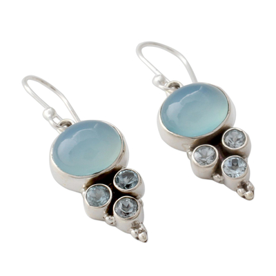 Blaue Topas- und Chalcedon-Ohrhänger - Hellblaue Edelstein-Ohrringe in Fassungen aus Sterlingsilber