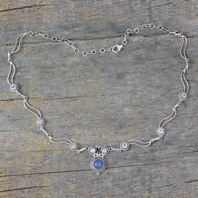 Blue topaz and chalcedony pendant necklace, Celestial Trail