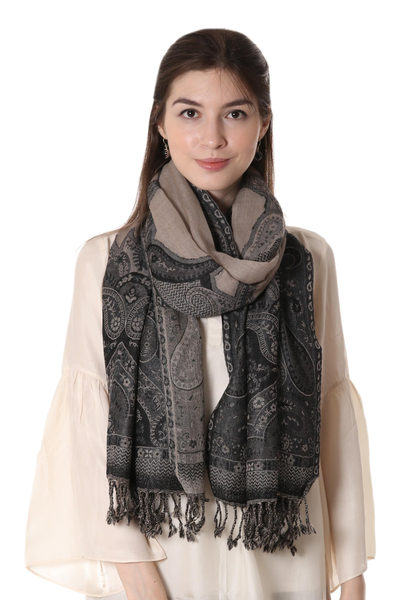 Wool Embroidered Shawl with Paisley Motif from India - Twilight Muse ...