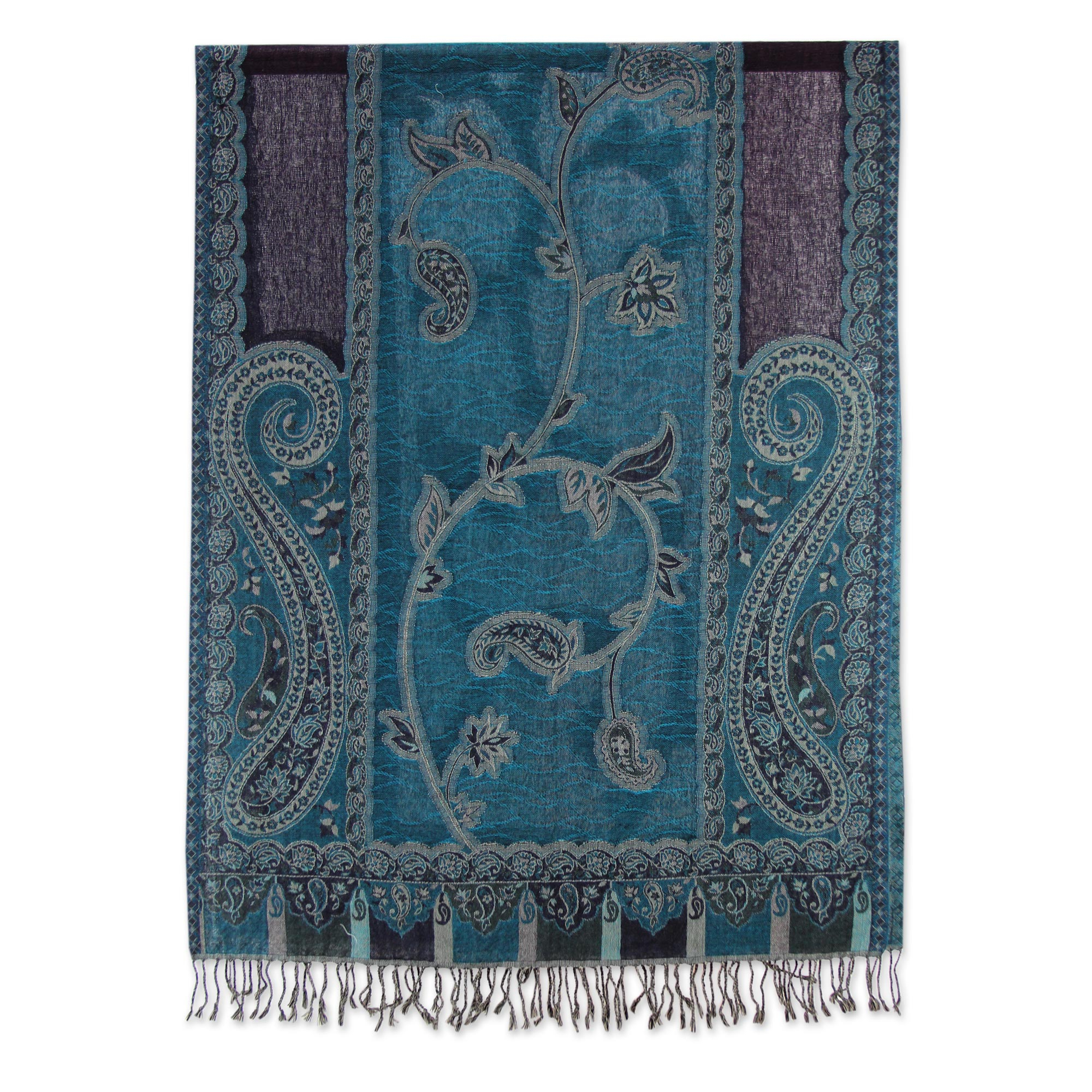 Indian Wool Shawl with Paisley and Floral Motif - Paisley Harmony | NOVICA