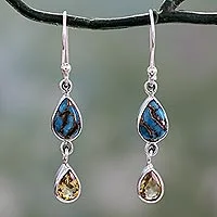 Pendientes colgantes de citrino, 'Heavenly Light' - Pendientes colgantes de citrino y turquesa azul compuesto