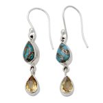 Citrine dangle earrings, 'Heavenly Light' - Citrine and Composite Blue Turquoise Dangle Earrings
