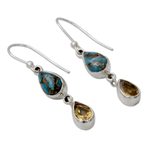 Citrine dangle earrings, 'Heavenly Light' - Citrine and Composite Blue Turquoise Dangle Earrings