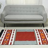 Wool area rug, 'Festive Salute' (4x6) - Hand Crafted 100% Wool Area Rug with Fringe from India (4x6)