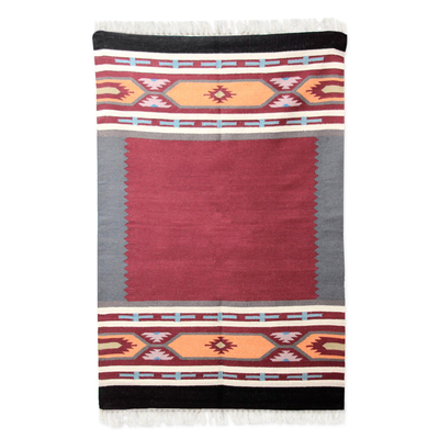 Wollteppich, (4x6) - Handgefertigter Teppich aus 100 % Wolle mit Fransen aus Indien (4x6)