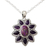 Amethyst pendant necklace, 'Ruffled Petals' - Silver Necklace with Amethyst and Composite Turquoise