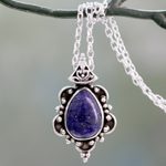 Lapis lazuli pendant necklace, 'Royal Crown' - Silver Pendant Necklace with Lapis Lazuli Cabochon