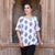 Cotton tunic, 'Diamond Leaves' - White Cotton Tunic with Black Printed Leaves from India (image 2) thumbail