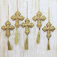 Featured review for Beaded ornaments, Golden Cross (set of 4)