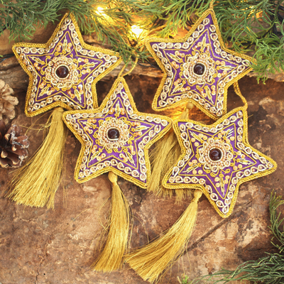 Unique made with buttons hand made purple Christmas Star decorations