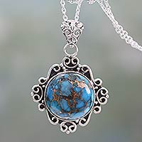 Sterling silver pendant necklace, 'Golden in the Sky' - Women's Sterling Silver and Composite Turquoise Necklace