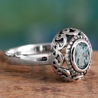 anillo de topacio azul de una sola piedra - Anillo de plata esterlina y topacio azul de un quilate