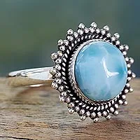 Larimar-Cocktailring, „Meer und Himmel“ – Klassischer Larimar-Cocktailring mit Sterlingsilber-Lünette